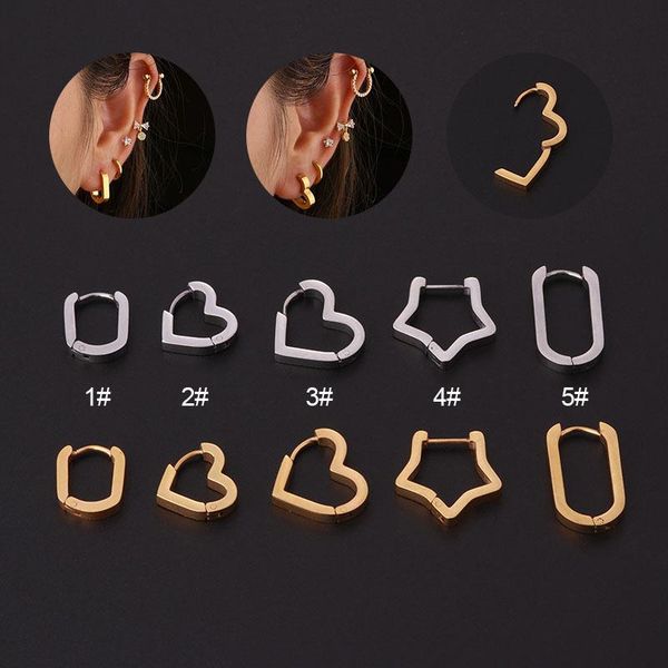 hoop & huggie 1pc stainless steel ear buckle heart star geometric earrings for women belly button rings piercing cartilage jewelry, Golden;silver
hoop & huggie 1pc stainless steel ear buckle heart star geometric earrings for women belly button rings piercing cartilage jewelry, Golden;silver