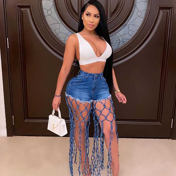 women's pants 2021 summer high waist hollow knot wide leg denim shorts, Blue 
women's pants 2021 summer high waist hollow knot wide leg denim shorts, Blue