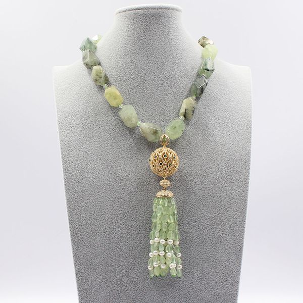 guaiguai jewelry natural om green prehnite quartzs rough necklace cz ball connetor pearl pendant handmade for women, Silver
guaiguai jewelry natural om green prehnite quartzs rough necklace cz ball connetor pearl pendant handmade for women, Silver