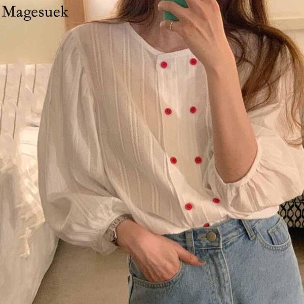 women's blouses & shirts korean style o neck double-breasted casual vintage loose cotton blouse women fashion sweet summer blusas 1619, White
women's blouses & shirts korean style o neck double-breasted casual vintage loose cotton blouse women fashion sweet summer blusas 1619, White