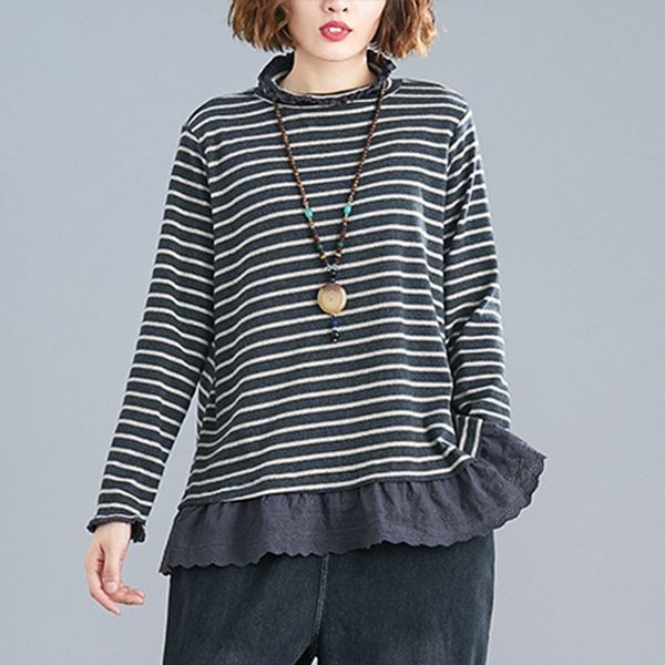 women long sleeve casual blouses new arrival autumn simple style vintage striped ruffles loose female shirts s2088 210412, White
women long sleeve casual blouses new arrival autumn simple style vintage striped ruffles loose female shirts s2088 210412, White