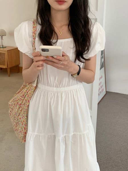 french romantic square neck princess pleated puff sleeve waist slimming dress three colors woman 210429, Black;gray
french romantic square neck princess pleated puff sleeve waist slimming dress three colors woman 210429, Black;gray