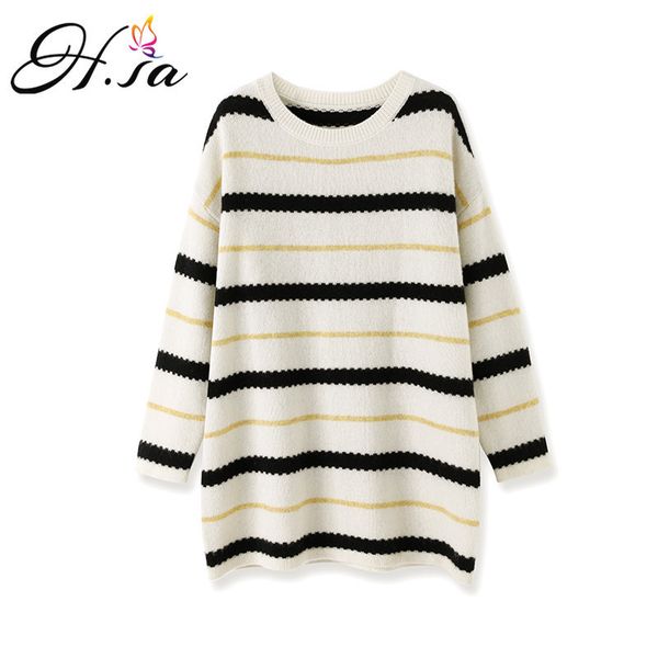 h.sa fall women clothes oneck colorful striped long korean style oversized jumpers purple pull sweater 210417, White;black
h.sa fall women clothes oneck colorful striped long korean style oversized jumpers purple pull sweater 210417, White;black
