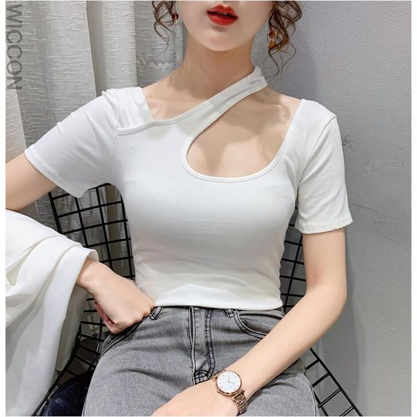 women's t-shirt summer fashion clothes cotton solid chic hollow out irregularity women back short sleeve casual tees, White
women's t-shirt summer fashion clothes cotton solid chic hollow out irregularity women back short sleeve casual tees, White