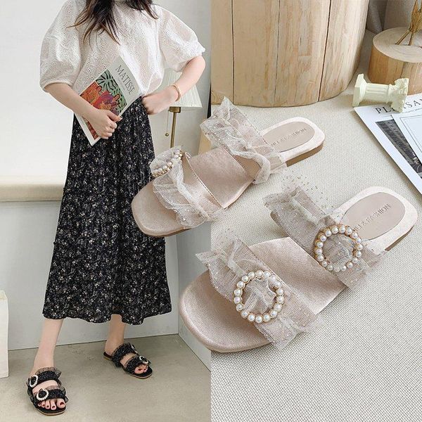 slippers 2021 summer pearl net yarn open toe flat sandals and fairy style fashion wild wear z957, Black
slippers 2021 summer pearl net yarn open toe flat sandals and fairy style fashion wild wear z957, Black