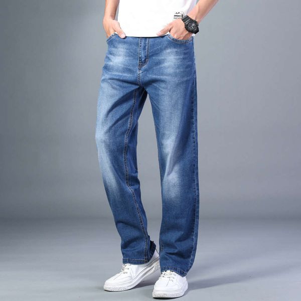jeans summer lightweight straight men loose stretch simple big mate, Blue 
jeans summer lightweight straight men loose stretch simple big mate, Blue