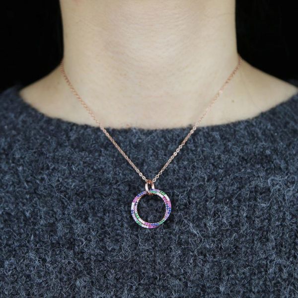 earrings & necklace rainbow floating hollow circle pendent micro pave colorful cz rose gold color chain for women 2021 valentine's gift, Silver
earrings & necklace rainbow floating hollow circle pendent micro pave colorful cz rose gold color chain for women 2021 valentine's gift, Silver