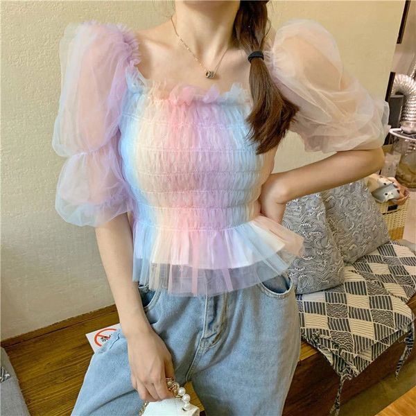 office lady summer japan style kawaii korean chiffon blouse rainbow women puff sleeve square collar lace up 210517, White
office lady summer japan style kawaii korean chiffon blouse rainbow women puff sleeve square collar lace up 210517, White