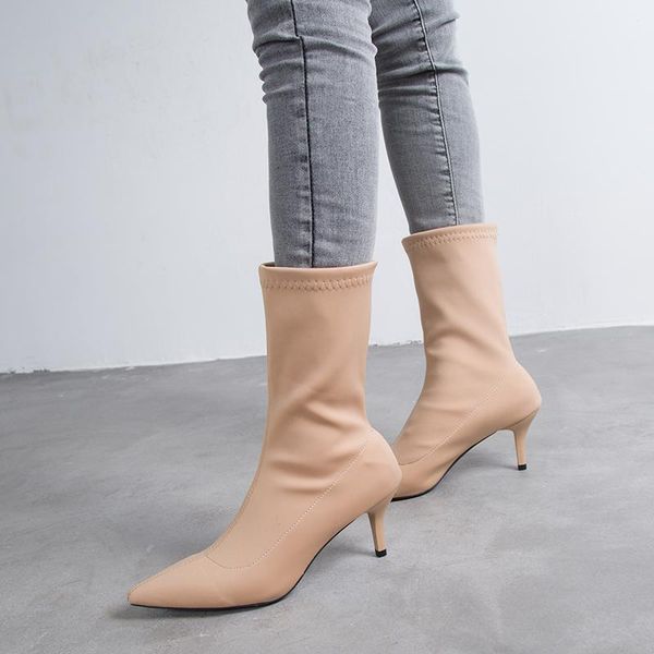 6.5 cm black beige stretch mid calf women's high-heeled boots autumn temperament elegant stiletto heel short women
6.5 cm black beige stretch mid calf women's high-heeled boots autumn temperament elegant stiletto heel short women