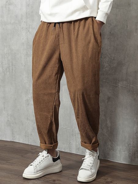 men slant pockets drawstring waist corduroy pants e7pv#, Black
men slant pockets drawstring waist corduroy pants e7pv#, Black