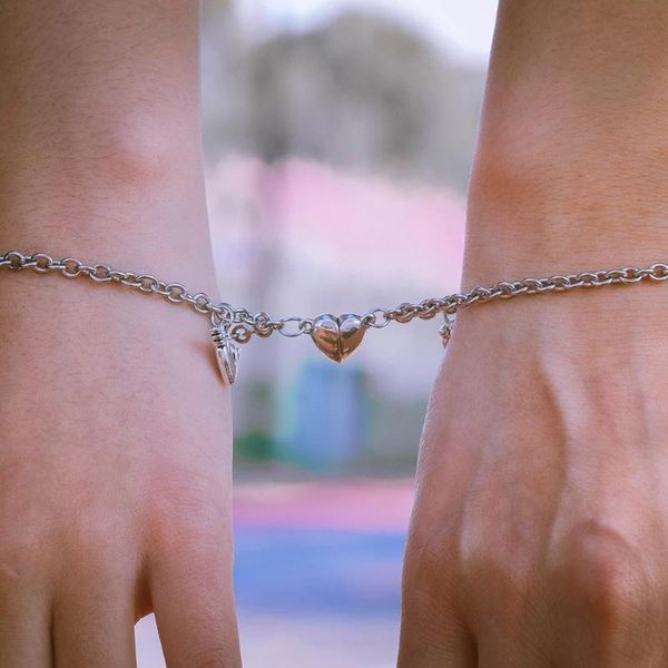 link, chain 2pcs/set heart shape magnet attraction bracelet fashion simple key pattern design stainless steel bracelets for couples, Black
link, chain 2pcs/set heart shape magnet attraction bracelet fashion simple key pattern design stainless steel bracelets for couples, Black