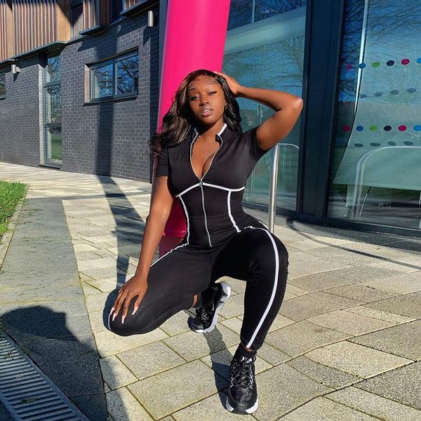 women's jumpsuits & rompers 2021 black short sleeve front zipper bodycon jumpsuit summer women fashion stretchy outfits sportswear stri, Black;white
women's jumpsuits & rompers 2021 black short sleeve front zipper bodycon jumpsuit summer women fashion stretchy outfits sportswear stri, Black;white