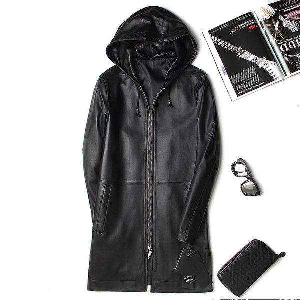 men's leather & faux sheepskin coat mid-length hooded windbreaker real jacket men slim fit 100%, Black
men's leather & faux sheepskin coat mid-length hooded windbreaker real jacket men slim fit 100%, Black