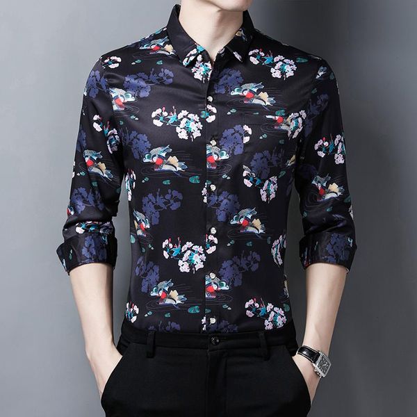 men's casual shirts vintage floral printed for long-sleeved slim fit business formal dress shirt streetwear social party male clothing, White;black
men's casual shirts vintage floral printed for long-sleeved slim fit business formal dress shirt streetwear social party male clothing, White;black
