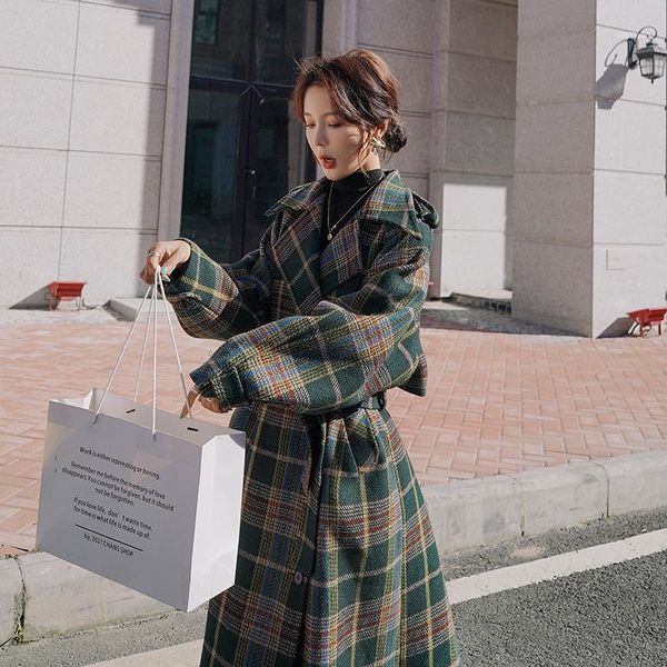 women's wool & blends brand fashion winter long overcoat for women plaid outerwear lady clothes with belt loose oversize warm thick, Black
women's wool & blends brand fashion winter long overcoat for women plaid outerwear lady clothes with belt loose oversize warm thick, Black