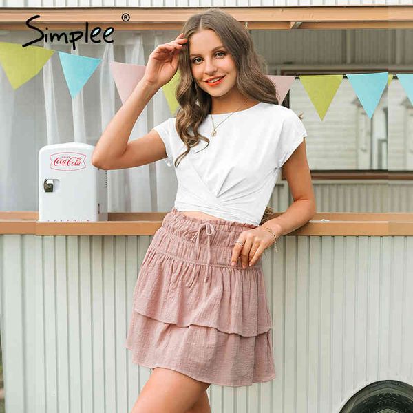 ruffled high waist women summer elegant a-line female mini skirt casual streetwear ladies cotton skirts 210414, Black 
ruffled high waist women summer elegant a-line female mini skirt casual streetwear ladies cotton skirts 210414, Black