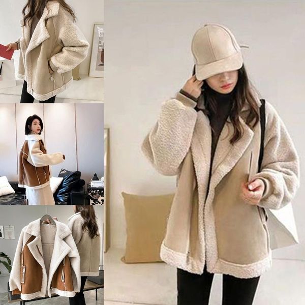 women autumn winter long sleeves turndown collar short motorcycle jacket contrast stitching zip coat loose warm overcoat with do women', Black;brown
women autumn winter long sleeves turndown collar short motorcycle jacket contrast stitching zip coat loose warm overcoat with do women', Black;brown