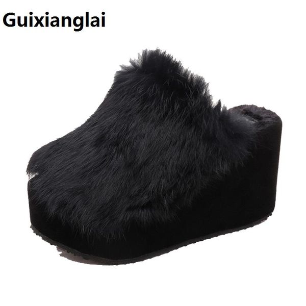 slippers high heel 2021 autumn and winter female hair women thick bottom slope muffin outside wearing, Black 
slippers high heel 2021 autumn and winter female hair women thick bottom slope muffin outside wearing, Black