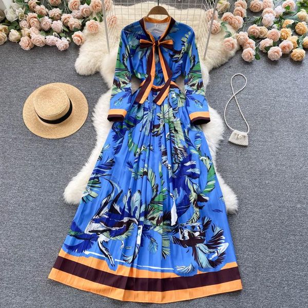 casual dresses autumn spring vintage floral pleated maxi dress female elegant bow tie neck long sleeve flower print runway fashion s68662, Black;gray
casual dresses autumn spring vintage floral pleated maxi dress female elegant bow tie neck long sleeve flower print runway fashion s68662, Black;gray