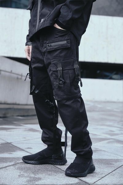 men's pants tactical cargo-pants techwear straps ribbons multiple pockets darkwear streetgoth, Black
men's pants tactical cargo-pants techwear straps ribbons multiple pockets darkwear streetgoth, Black