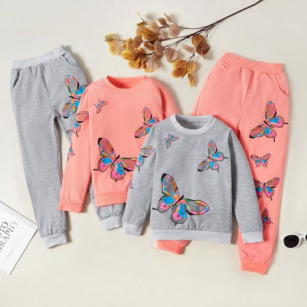 clothing sets patpat stylish butterfly print sweatshirt and pants, White