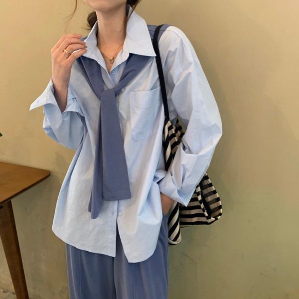 women's blouses & shirts long sleeve ladies korean loose solid blouse clothing spring autumn fashion turn-down collar ins hipster, White
women's blouses & shirts long sleeve ladies korean loose solid blouse clothing spring autumn fashion turn-down collar ins hipster, White