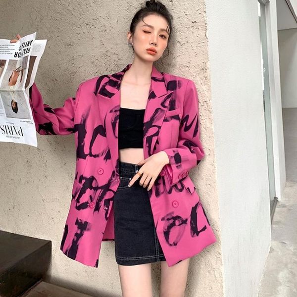 women's suits & blazers 2021 autumn vintage letter print blazer korean style polyester suit collar long sleeve fashion women coat, White;black
women's suits & blazers 2021 autumn vintage letter print blazer korean style polyester suit collar long sleeve fashion women coat, White;black