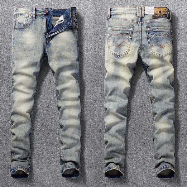men's jeans italian vintage fashion elastic cotton slim fit ripped for retro washed designer casual denim pants hombre t7n5, Blue
men's jeans italian vintage fashion elastic cotton slim fit ripped for retro washed designer casual denim pants hombre t7n5, Blue