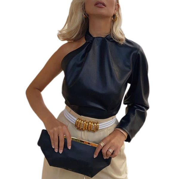 women fashionable one shoulder asymmetric shirt halter solid elegant office lady street wear women's blouses & shirts, White
women fashionable one shoulder asymmetric shirt halter solid elegant office lady street wear women's blouses & shirts, White
