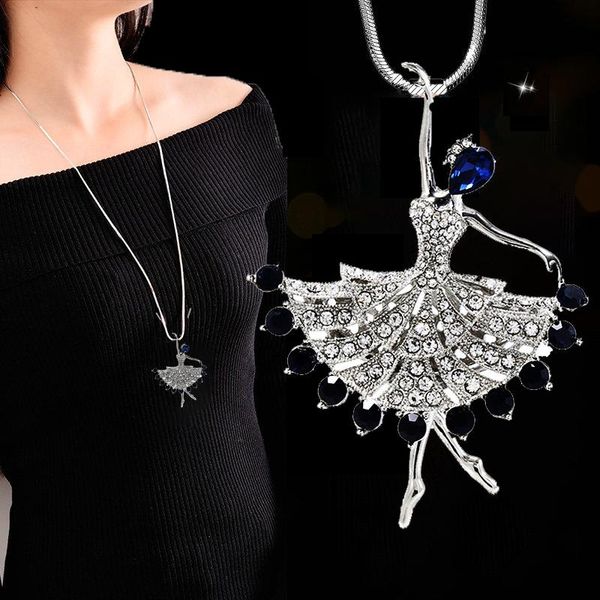 pendant necklaces shinning crystal ballet dancer sweater necklace jewelry vintage ladies chain long accessories gifts, Silver
pendant necklaces shinning crystal ballet dancer sweater necklace jewelry vintage ladies chain long accessories gifts, Silver