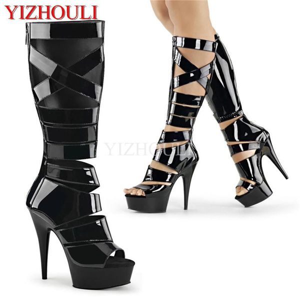 boots 15 cm party stiletto boots, high heels, cross-lace-up vamp shoes, 6 inch boot for fashionable female models, Black 
boots 15 cm party stiletto boots, high heels, cross-lace-up vamp shoes, 6 inch boot for fashionable female models, Black