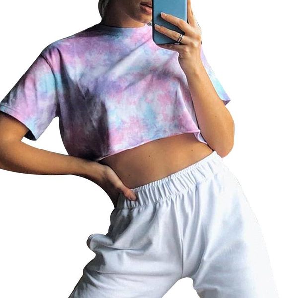 women's t-shirt tie-dye printed casual crop summer loose short sleeve cropped, White
women's t-shirt tie-dye printed casual crop summer loose short sleeve cropped, White