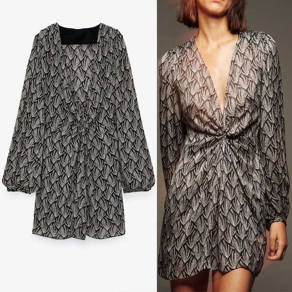 za draped print mini dress women v neck long sleeve front knot dresses woman chic hidden side zip interior lining vestidos 210602, Black;gray
za draped print mini dress women v neck long sleeve front knot dresses woman chic hidden side zip interior lining vestidos 210602, Black;gray