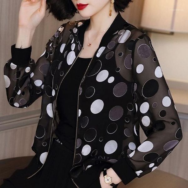 long sleeve woman jacket jackets coat women zipper cardigan black dot chiffon thin sun protection clothing d382 women's, Black;brown 
long sleeve woman jacket jackets coat women zipper cardigan black dot chiffon thin sun protection clothing d382 women's, Black;brown