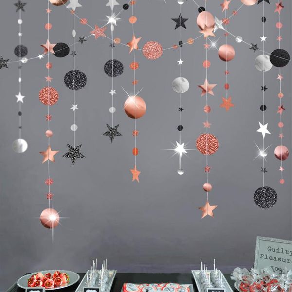 party decoration glitter metallic rose gold black silver paper star garlands streamers circle dots hanging for wedding birthday decorations
party decoration glitter metallic rose gold black silver paper star garlands streamers circle dots hanging for wedding birthday decorations
