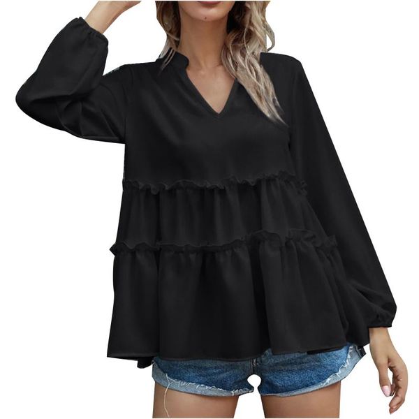 women's blouses & shirts wrinkles ruffled v-neck long-sleeved solid color ladies clothing casual loose korean style femme clothes, White
women's blouses & shirts wrinkles ruffled v-neck long-sleeved solid color ladies clothing casual loose korean style femme clothes, White