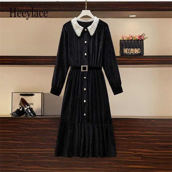plus size women autumn winter velvet dress long sleeve lace patchwork turn-down collar vintage high waist a-line dresses vestido y1006, Black;gray
plus size women autumn winter velvet dress long sleeve lace patchwork turn-down collar vintage high waist a-line dresses vestido y1006, Black;gray