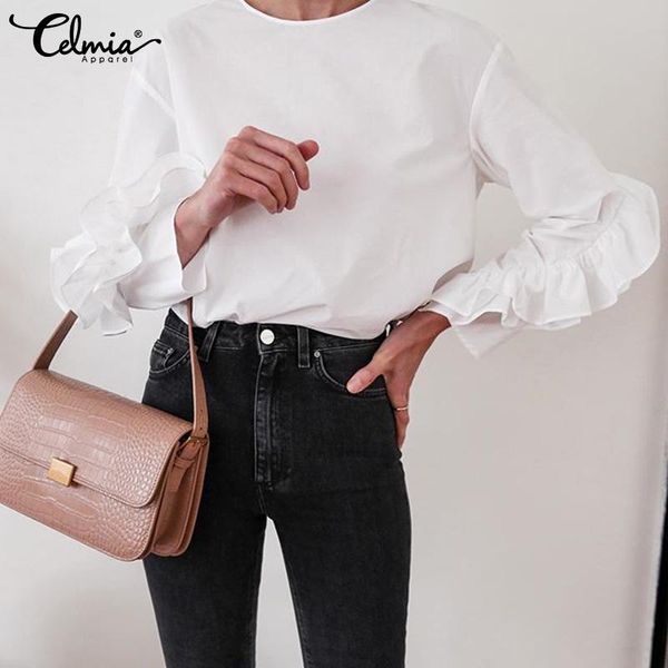 women's blouses & shirts tunic women ruffled celmia elegant 2021 fashion o-neck solid thin female casual loose long sleeve oversized, White
women's blouses & shirts tunic women ruffled celmia elegant 2021 fashion o-neck solid thin female casual loose long sleeve oversized, White
