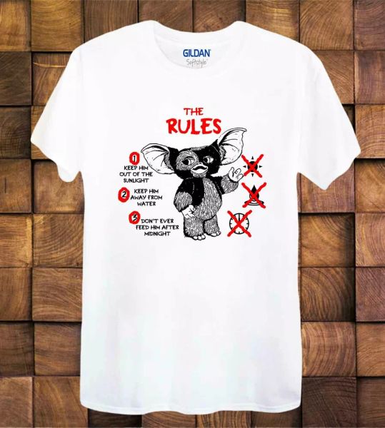 gremlins there are three rules t shirt gizmo gift ladies /tee 877, White;black
