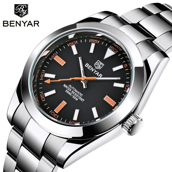 benyar 2021 new brand luxury men's watches automatic mechanical business for men reloj hombre, Slivery;brown
benyar 2021 new brand luxury men's watches automatic mechanical business for men reloj hombre, Slivery;brown