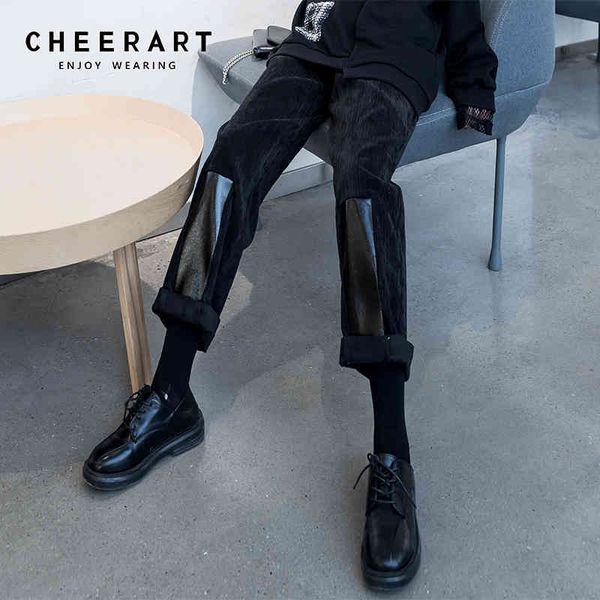 winter corduroy pants patchwork pu leather long trousers women high waist straight leg 210427, Black;white
winter corduroy pants patchwork pu leather long trousers women high waist straight leg 210427, Black;white