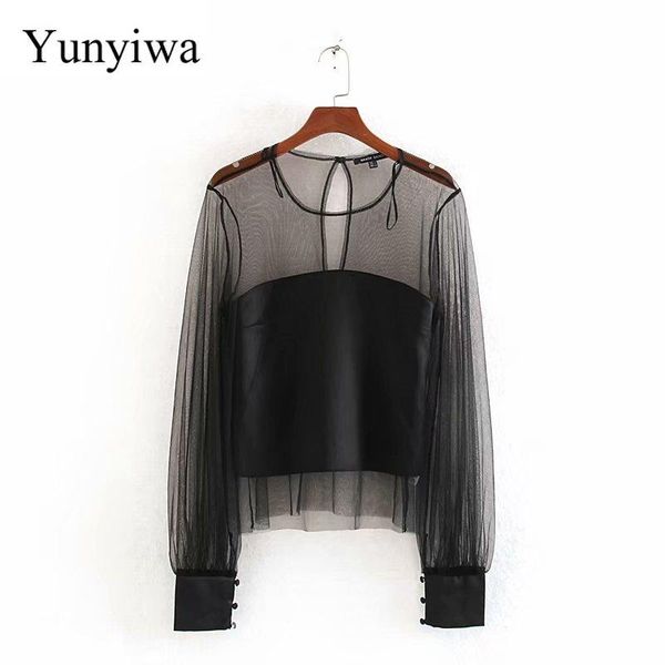 women's blouses & shirts 2021 women perspective mesh yarn patchwrok smock female basic o neck long sleeve casual chic, White
women's blouses & shirts 2021 women perspective mesh yarn patchwrok smock female basic o neck long sleeve casual chic, White