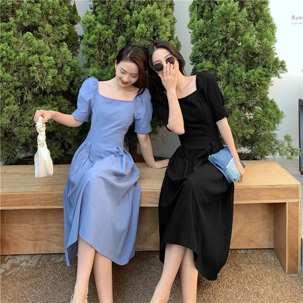 party dresses one-piece korean square collar dress women 2021 slim waist temperament thin solid short sleeve french a- line, White;black
party dresses one-piece korean square collar dress women 2021 slim waist temperament thin solid short sleeve french a- line, White;black