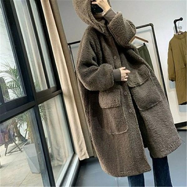women's wool & blends 2021 winter large size lambswool coats loose long overcoats solid female blend hooded trendy ladies jackets, Black
women's wool & blends 2021 winter large size lambswool coats loose long overcoats solid female blend hooded trendy ladies jackets, Black