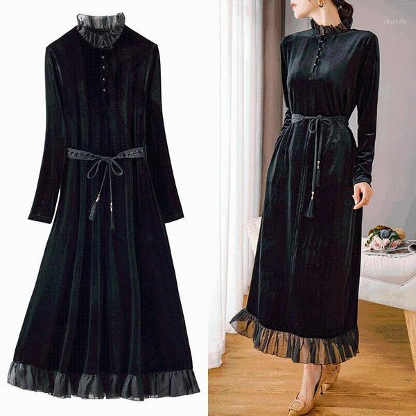 autumn and winter french retro velvet dress with lace long sleeve bottom casual dresses, Black;gray
autumn and winter french retro velvet dress with lace long sleeve bottom casual dresses, Black;gray