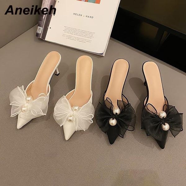 aneikeh 2021 summer fashion pointed toe thin mid heels butterfly-knot white pearl ladies party sandals flock size 35-39 slippers, Black
aneikeh 2021 summer fashion pointed toe thin mid heels butterfly-knot white pearl ladies party sandals flock size 35-39 slippers, Black