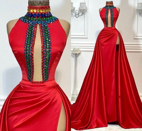 party dresses red crystal long evening fashion high neck beaded side split arbiac dubai prom formal gown vestidos customed, White;black
party dresses red crystal long evening fashion high neck beaded side split arbiac dubai prom formal gown vestidos customed, White;black