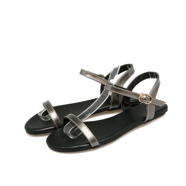 summer women sandals metal buckle lace-up tendon bottom space leather size 32-40, Black