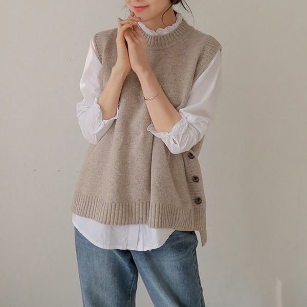 vests vt knitted women's round neck outer coat 2021 korean camisole sleevels sweater ma jianv, Black;white
vests vt knitted women's round neck outer coat 2021 korean camisole sleevels sweater ma jianv, Black;white