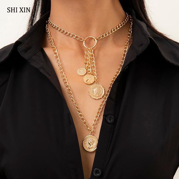 pendant necklaces shixin multi layered chain with coin pendants necklace for women trendy on neck choker fashion jewelry 2021 gifts, Silver
pendant necklaces shixin multi layered chain with coin pendants necklace for women trendy on neck choker fashion jewelry 2021 gifts, Silver